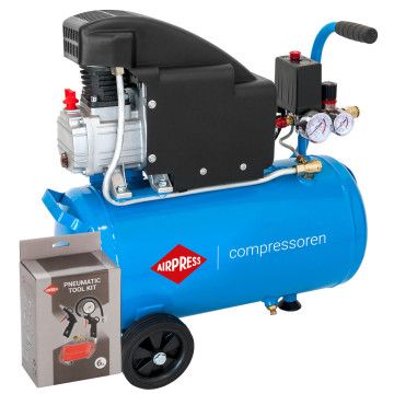 Stūmoklinis kompresorius Airpress HL 150-24 + pneumatikos priedų rinkinys