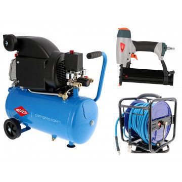 Kompresorius HL 310-25 + Pneumatinis vinių/segtuvų pistoletas iki 50 mm + 30 m oro žarnos ritė – Meistro reikmenims!