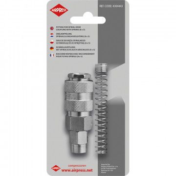 Spiralinės žarnos 8 x 5 mm greitoji jungtis su spyruokle, blisterio pakuotėje