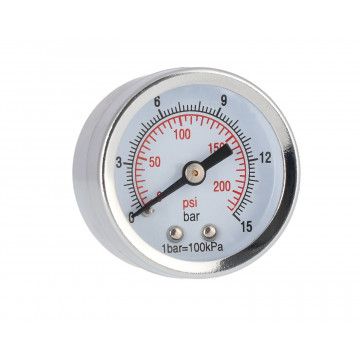 Manometras 40 mm 1/8" 0-15 bar - galinis prijungimas