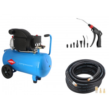 Kompresorius HL 275-50 8 bar 2 AG/1.5 kW 157 l/min 50 l + Oro žarna 20 bar 20 m 1/4" 14 x 8 mm + Pūtimo pistoletas su 7 antgaliais