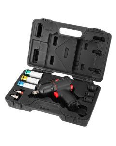 Pneumatinis smūginis raktas 1/2" + 3 smūginiai antgaliai + 3 ratlankio antgaliai - vulkanizatoriaus rinkinys